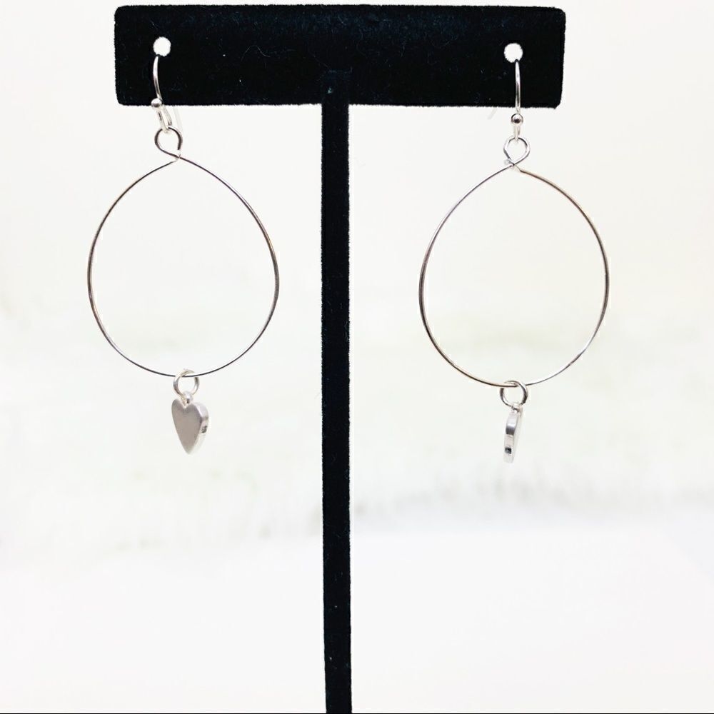 Heart Charm Dangle Hoops, Set of 2 Silver/Gold - Picture 8 of 11